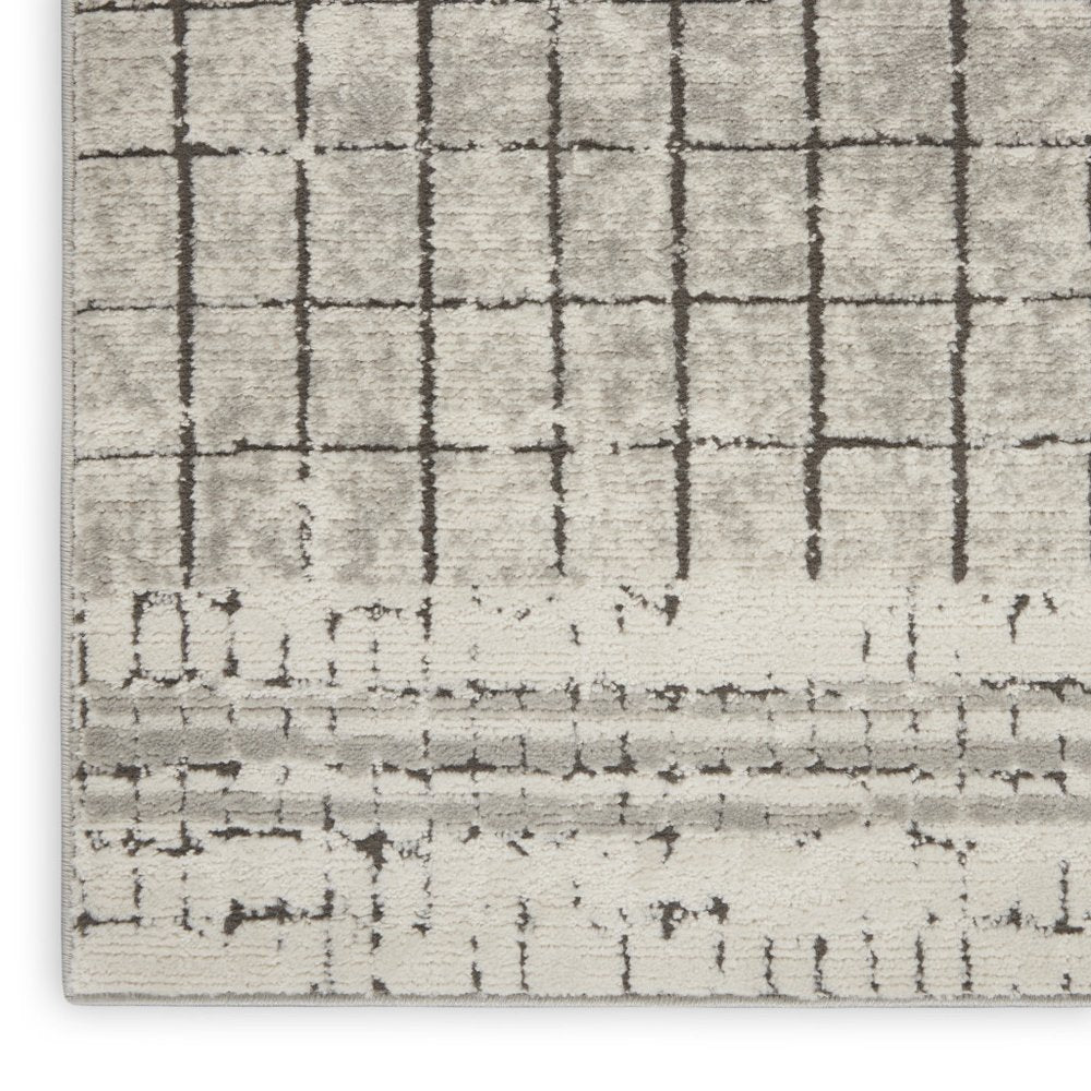 2' X 4' Ivory And Grey Abstract Power Loom Distressed Non Skid Area Rug