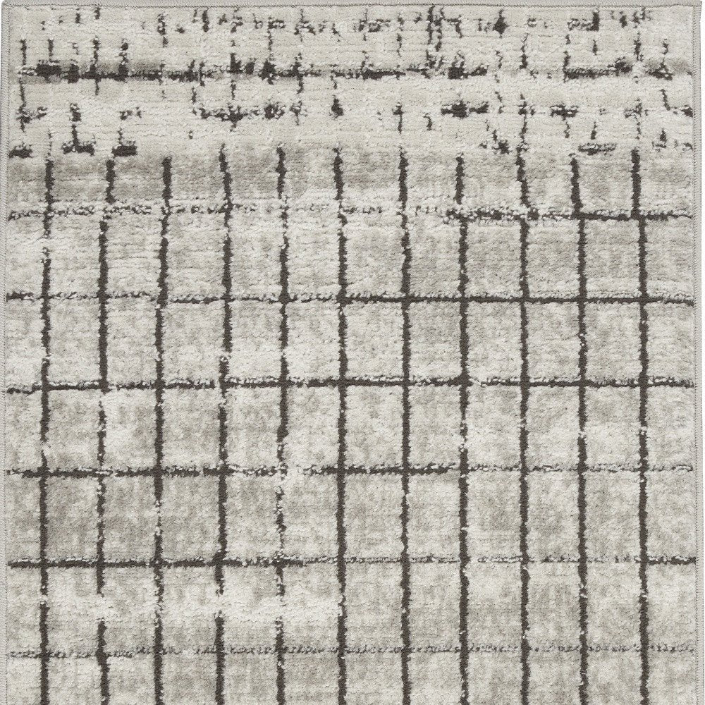 2' X 4' Ivory And Grey Abstract Power Loom Distressed Non Skid Area Rug