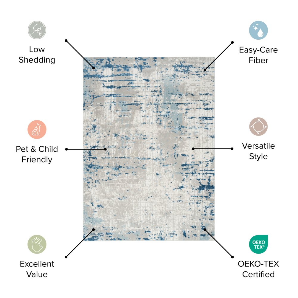 2' X 4' Ivory And Grey Abstract Power Loom Distressed Non Skid Area Rug