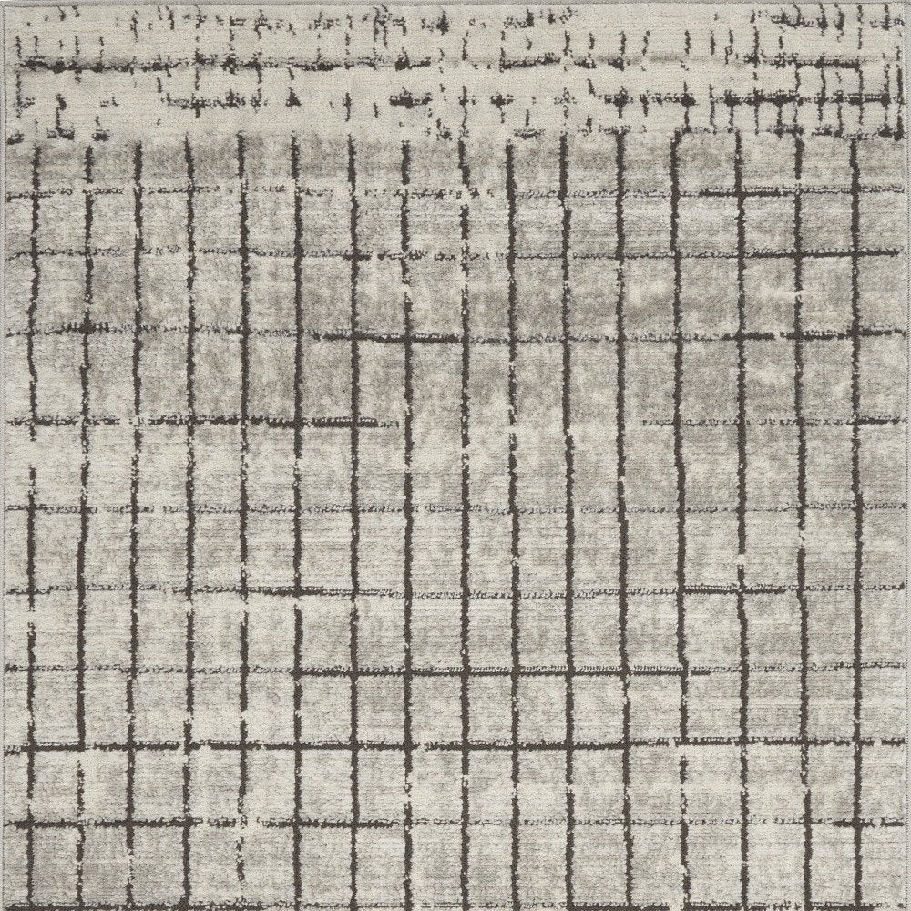 3' X 5' Ivory And Grey Abstract Power Loom Distressed Non Skid Area Rug