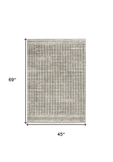 4' X 6' Ivory And Grey Abstract Power Loom Distressed Non Skid Area Rug