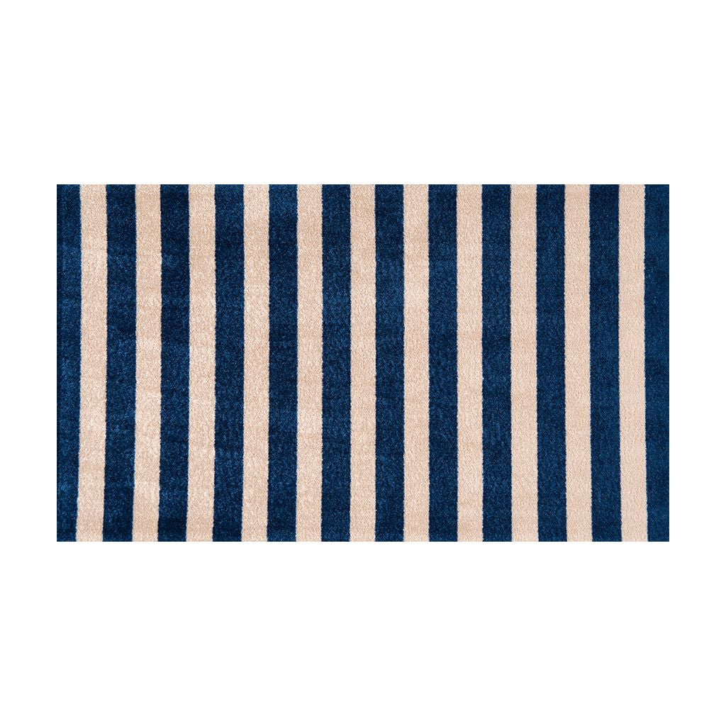 2' X 4' Navy And Sand Striped Tufted Washable Non Skid Area Rug