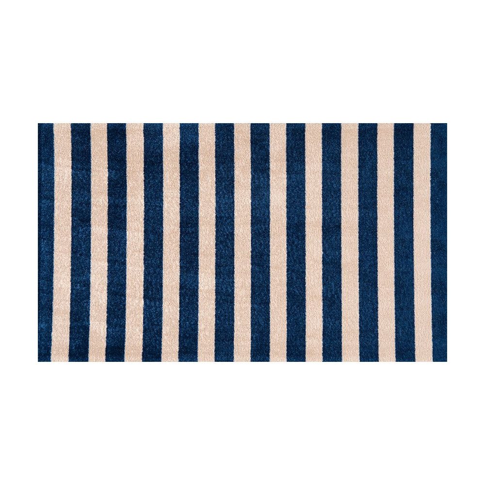 2' X 4' Navy And Sand Striped Tufted Washable Non Skid Area Rug