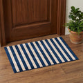 2' X 4' Navy And Sand Striped Tufted Washable Non Skid Area Rug