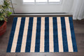 2' X 3' Navy And Sand Striped Tufted Washable Non Skid Area Rug