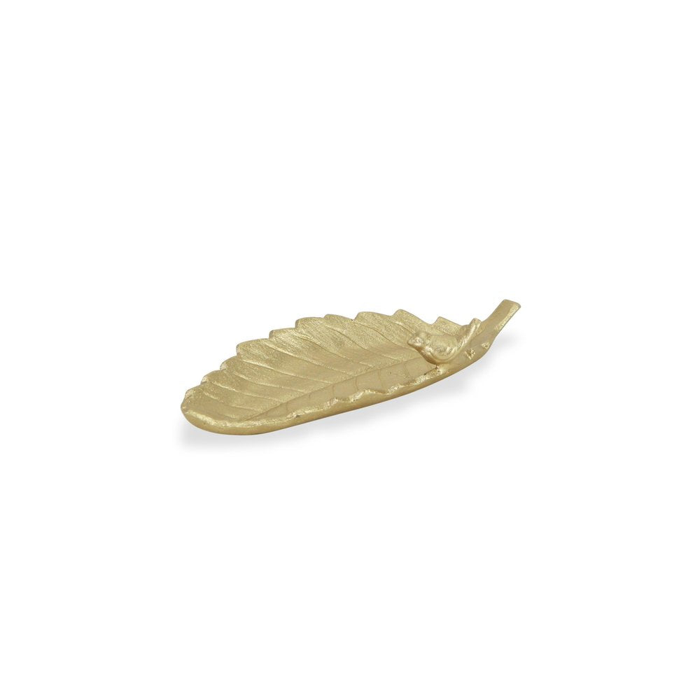 10" Gold Cast Iron Leaf Vanity Tray