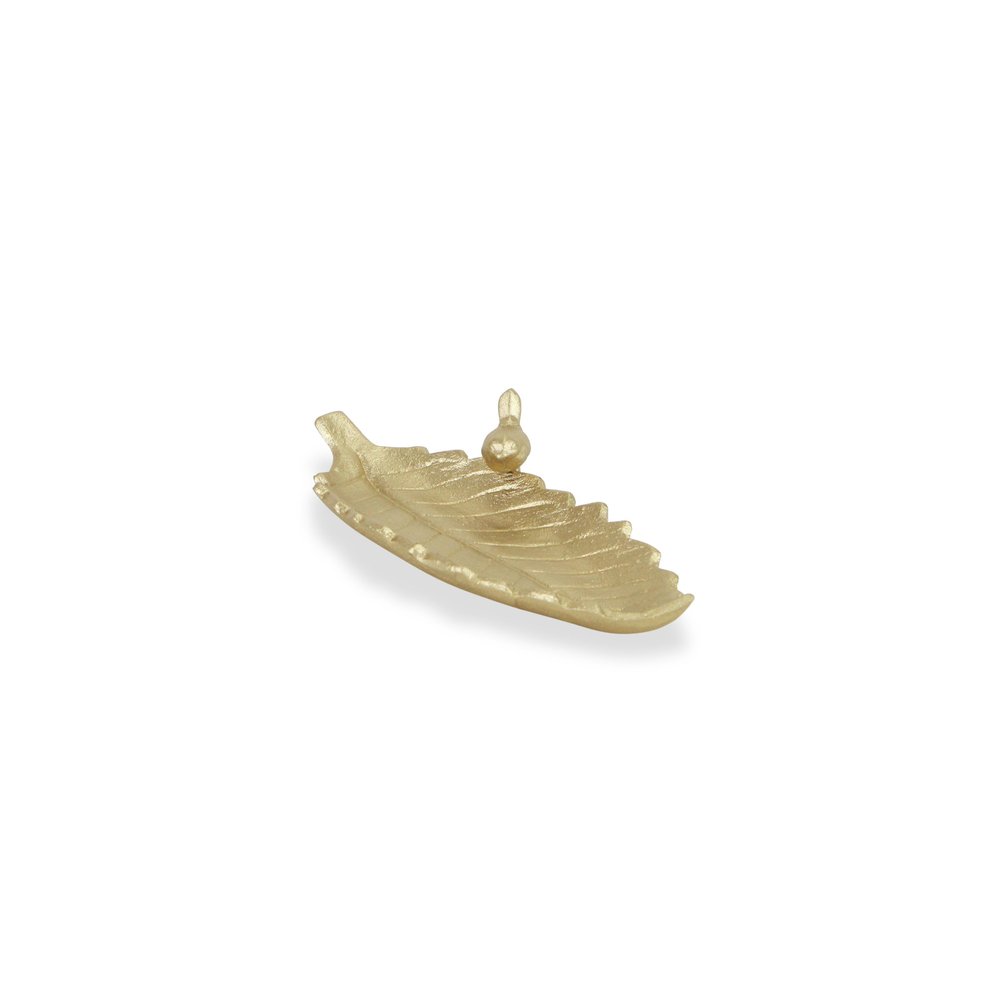10" Gold Cast Iron Leaf Vanity Tray