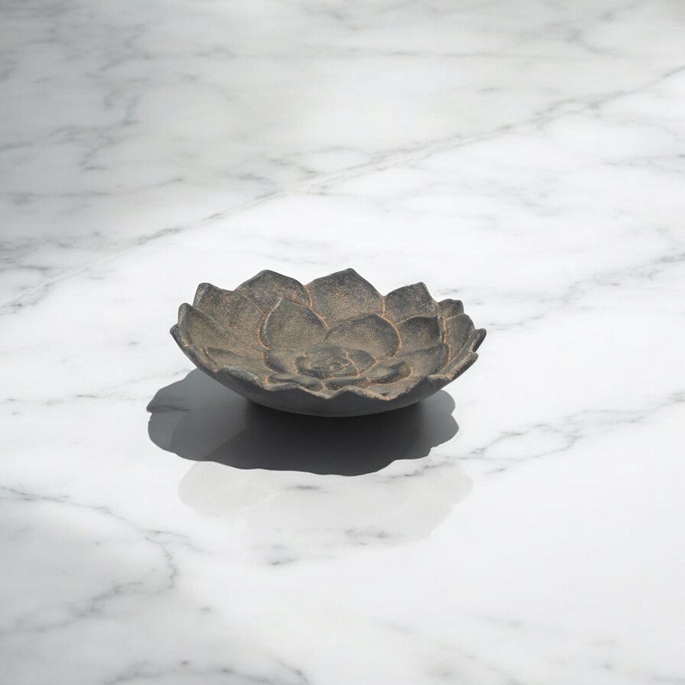 6" Black Lotus Flower Metal Handmade Tray