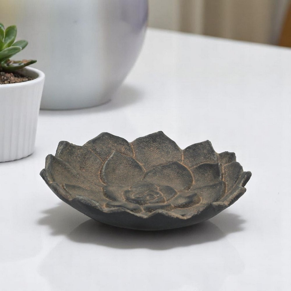 6" Black Lotus Flower Metal Handmade Tray
