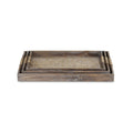 Set of Three Brown Rectangular Wood Handmade Serving Tray With Handles