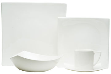 White Five Piece Square Bone China Dinnerware Set