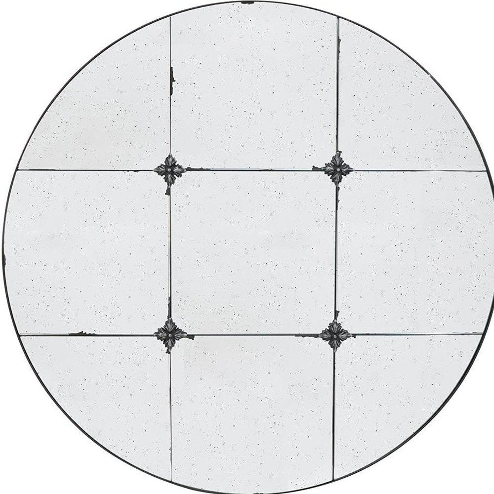 36" Black Round Iron Framed Antiqued Glass Accent Mirror