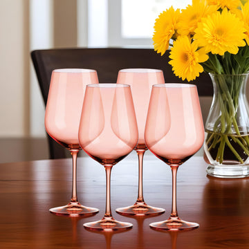 Set of Four Coral Crystal Balloon Bowl Stemmed Red Wine Glass