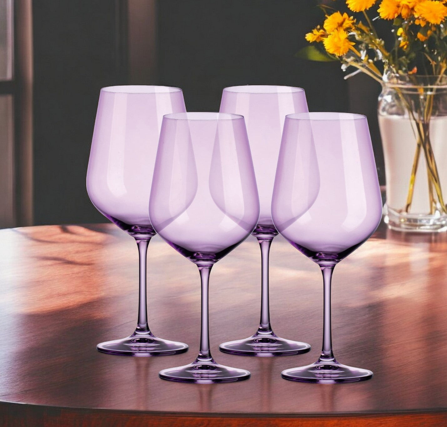 Set of Four Purple Crystal Balloon Bowl Stemmed Red Wine Glass