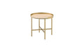 22" Gold And Oak Manufactured Wood And Metal Round End Table