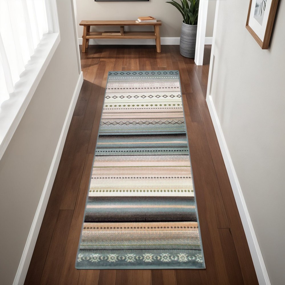 8' Gray Southwest Geometric Stain Resistant Runner Rug