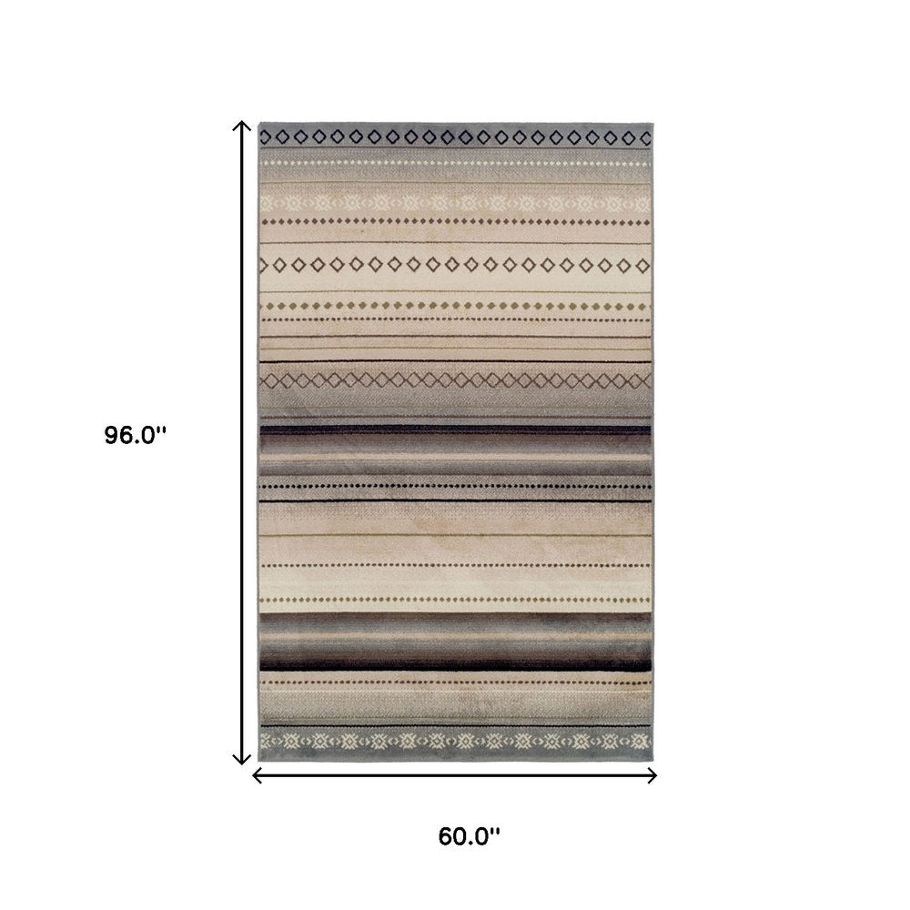 5' X 8' Gray Brown And Ivory Geometric Area Rug