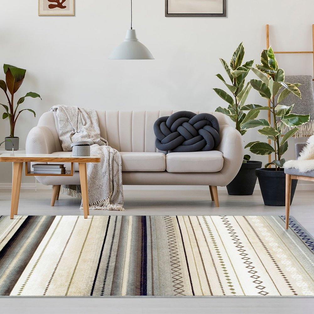8' X 10' Gray Brown And Ivory Geometric Area Rug