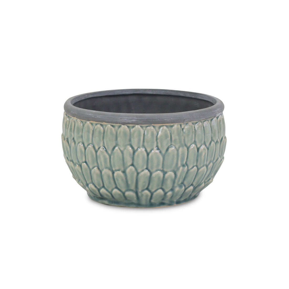 8" Aqua Textural Tone On Tone Ceramic Indoor Outdoor Round Pot Planter