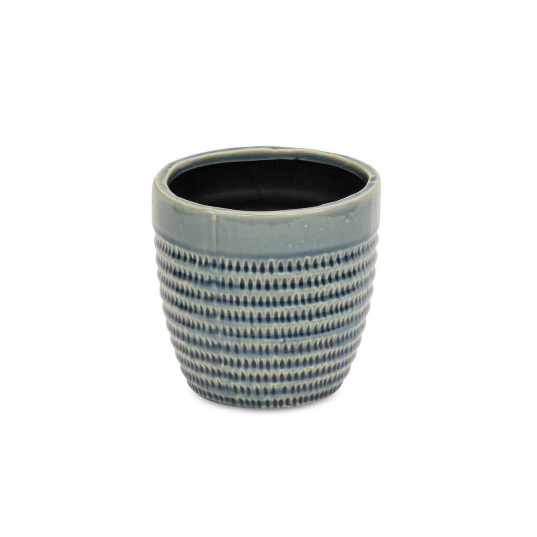 6" Aqua Striped Ceramic Indoor Outdoor Round Pot Planter