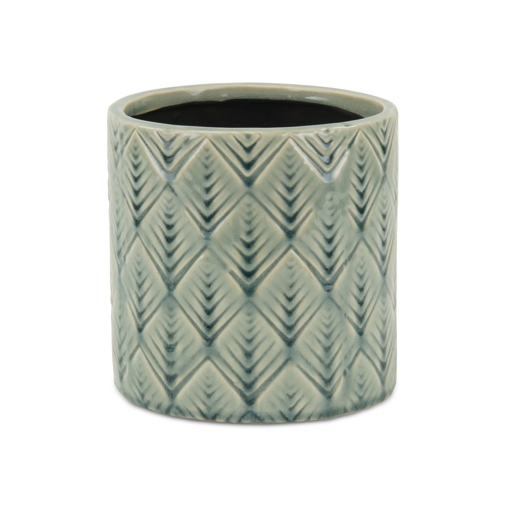 6" Green Geometric Ceramic Indoor Outdoor Round Pot Planter