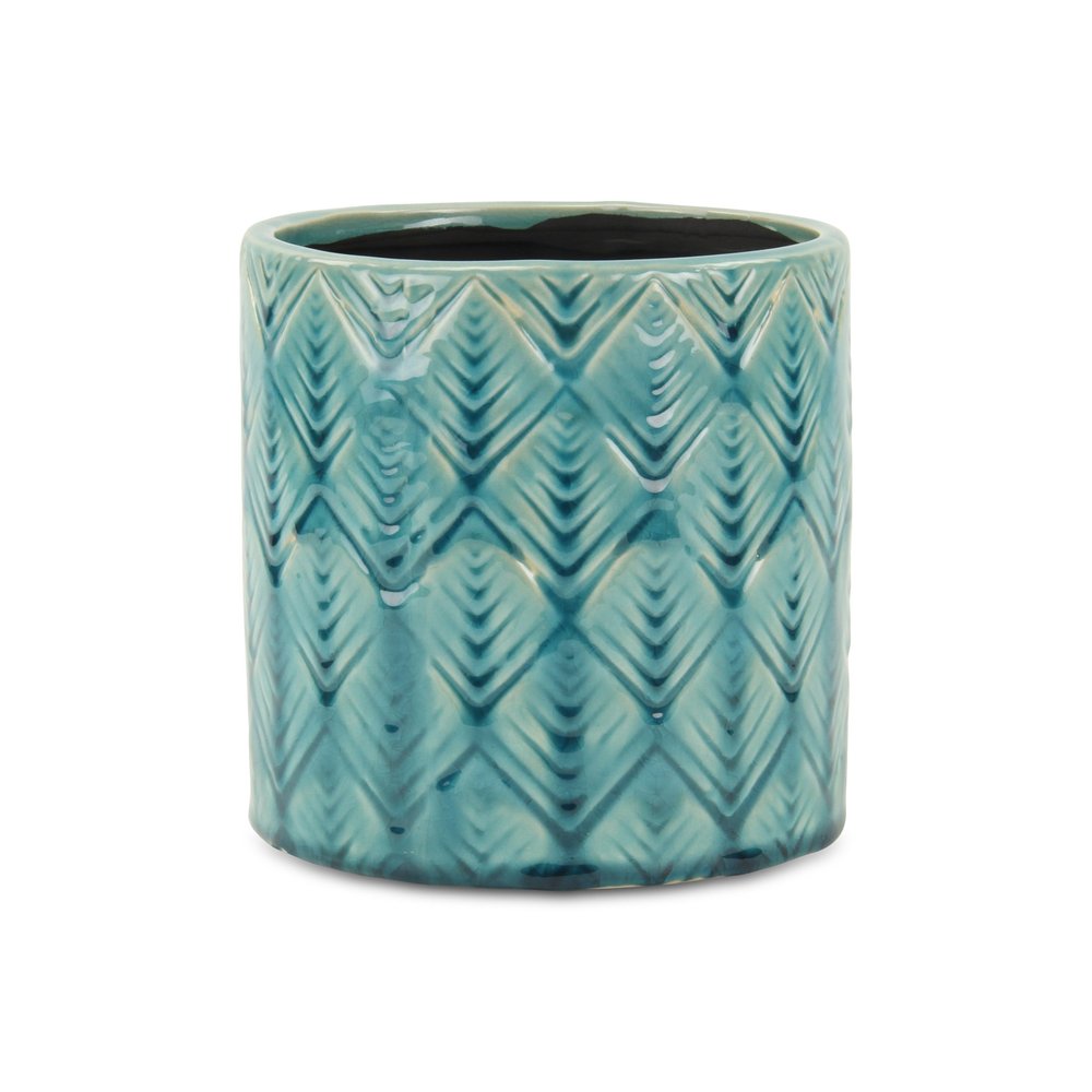 6" Turquoise Geometric Ceramic Indoor Outdoor Round Pot Planter
