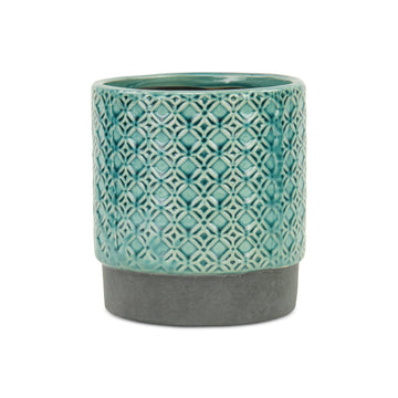 6" Turquoise Geometric Ceramic Indoor Outdoor Round Pot Planter