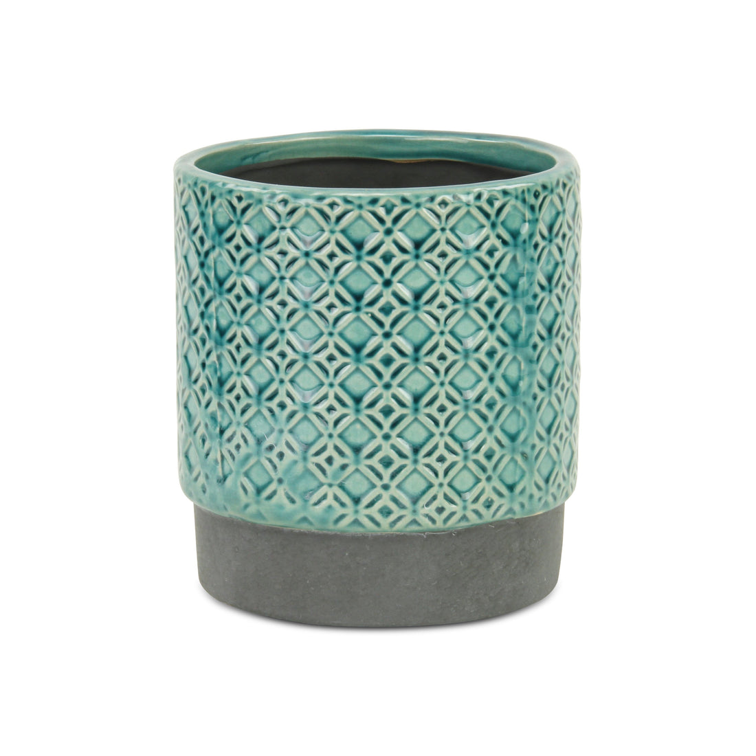 6" Turquoise Geometric Ceramic Indoor Outdoor Round Pot Planter