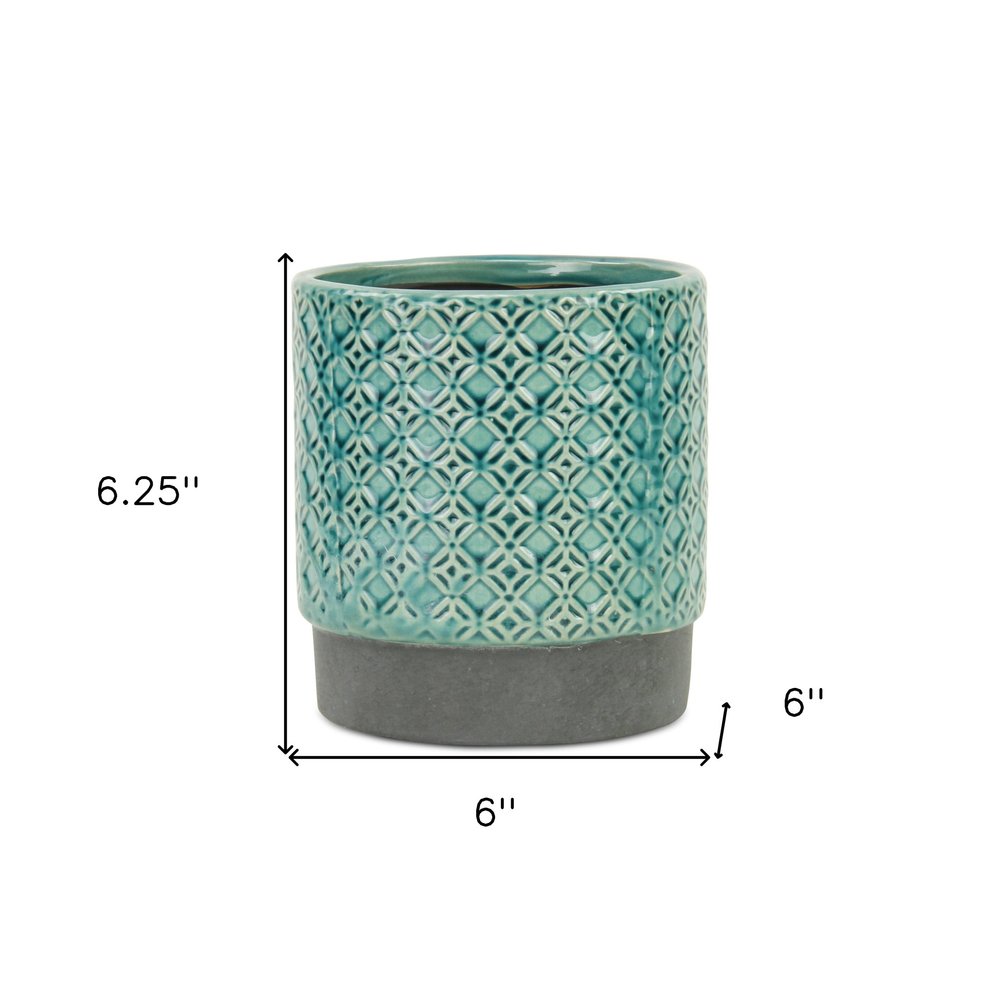 6" Turquoise Geometric Ceramic Indoor Outdoor Round Pot Planter