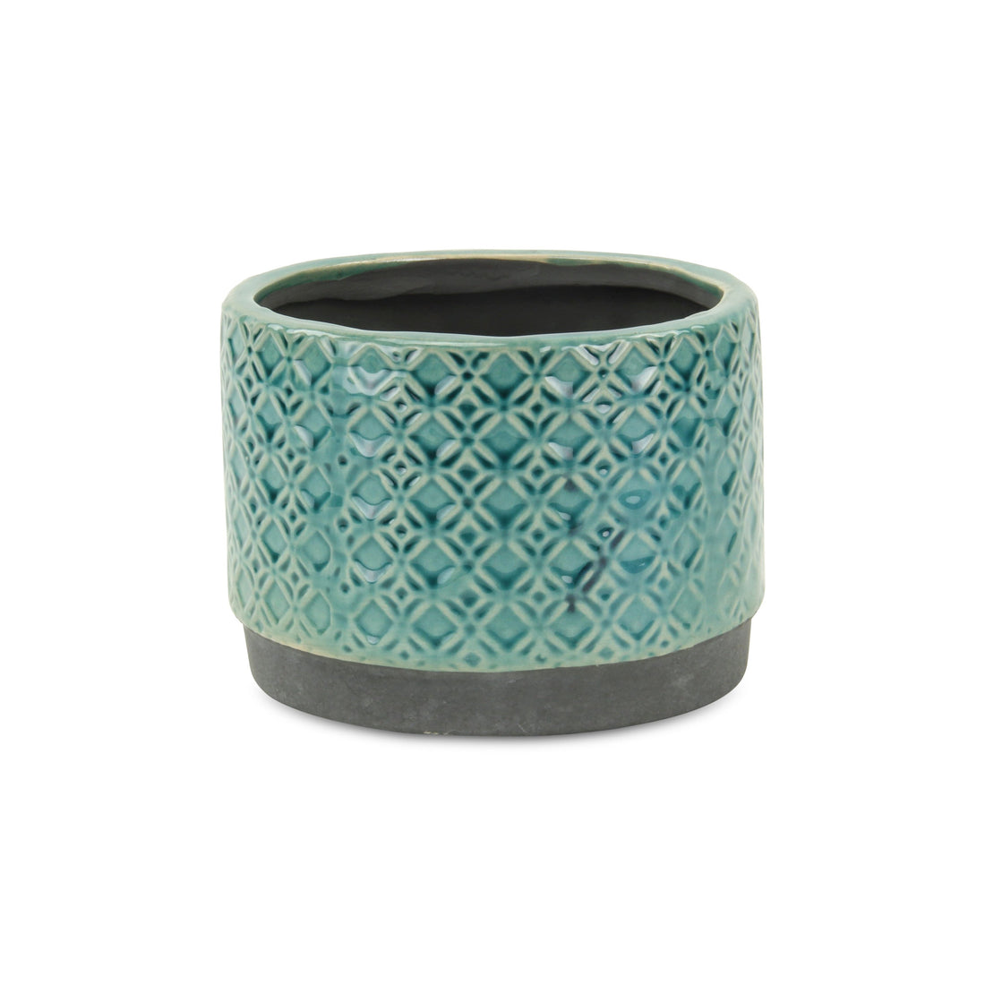 7" Turquoise Geometric Ceramic Indoor Outdoor Round Pot Planter