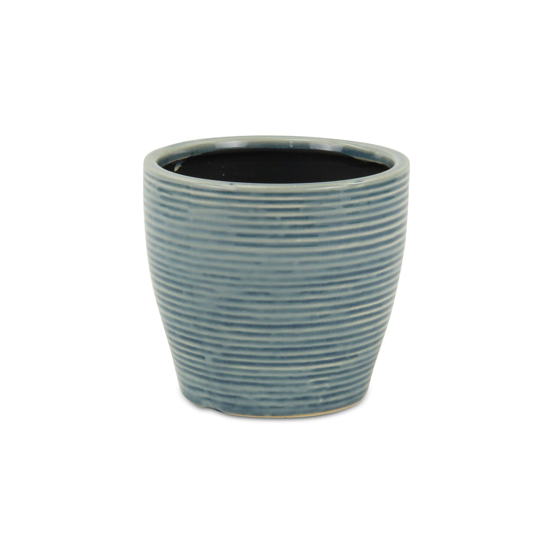 6" Blue Striped Ceramic Indoor Outdoor Round Pot Planter