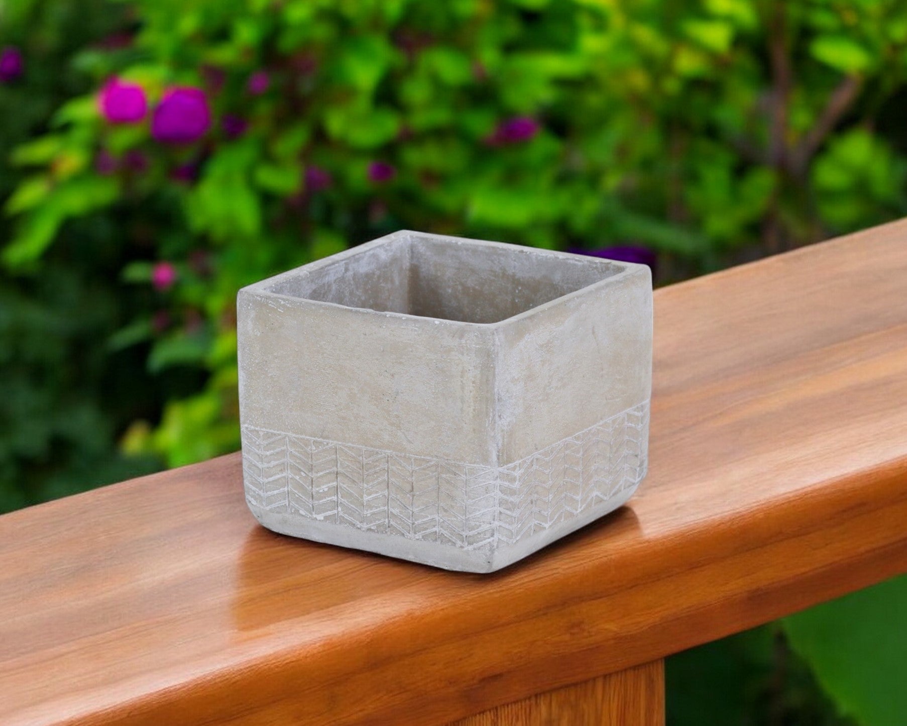 6" Light Gray Chevron Cement Indoor Outdoor Square Pot Planter