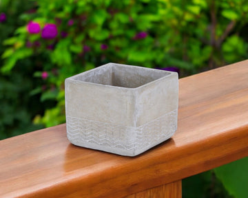 6" Light Gray Chevron Cement Indoor Outdoor Square Pot Planter