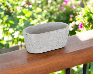 9" Gray Speckle Glaze Cement Indoor Outdoor Oval Pot Planter