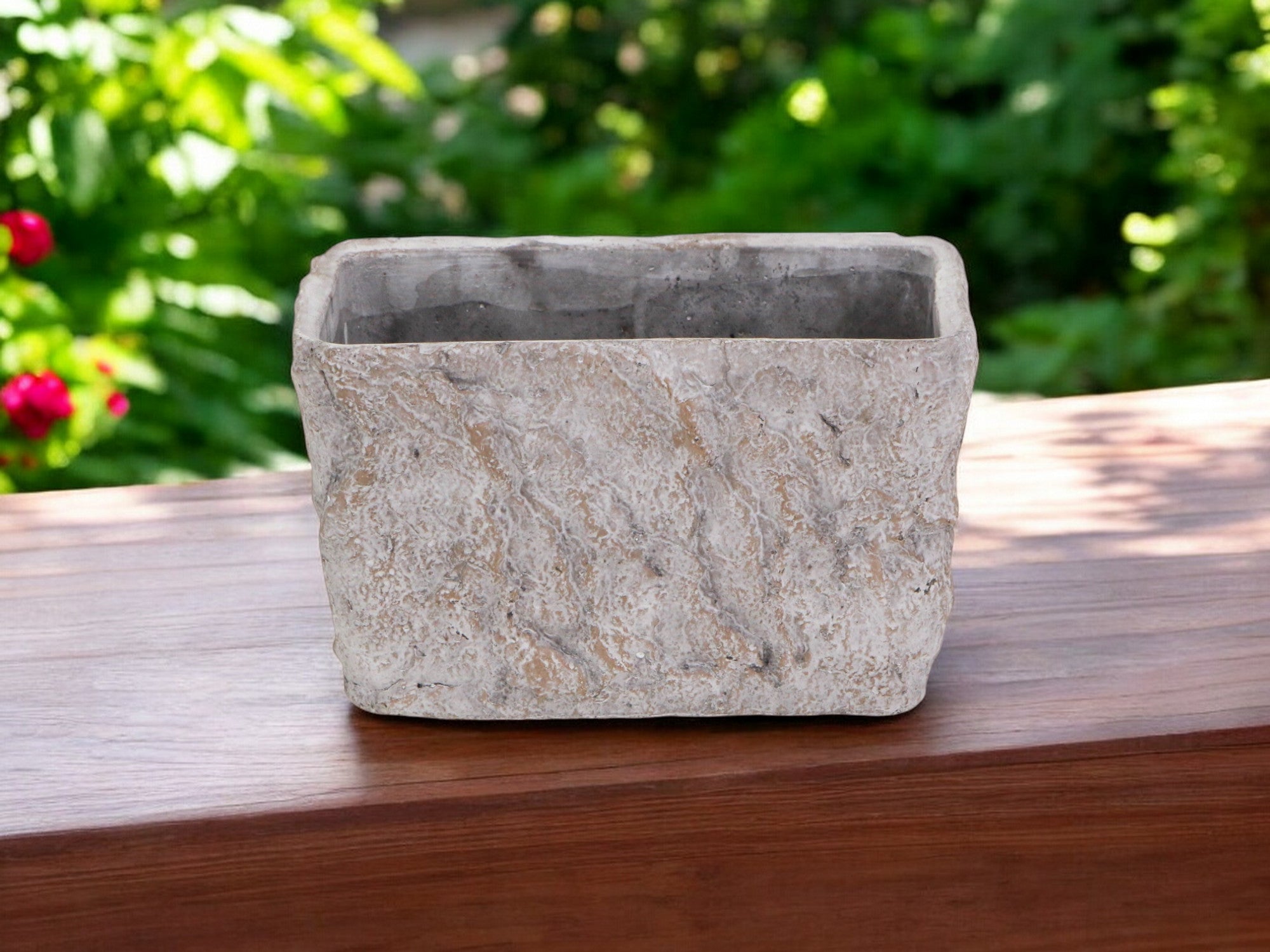 9" Gray Speckle Glaze Cement Indoor Outdoor Rectangular Pot Planter