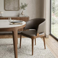 Dark Gray And Brown Upholstered Faux Leather Wing Back Dining Arm Chair