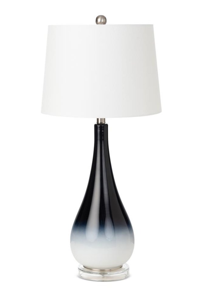 Set Of Two 31" Black And White Glass Table Lamps With White Empire Shade