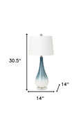 Set of Two 31" Blue and White Glass Table Lamps With White Empire Shade