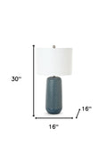 Set of Two 30" Blue Ceramic Geometric Table Lamp With White Drum Shade