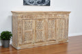 76" Antiqued White Distressed Solid Wood Carved Floral Sideboard with Four Doors
