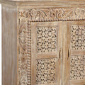 76" Antiqued White Distressed Solid Wood Carved Floral Sideboard with Four Doors
