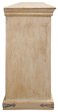 71" Beige Distressed Solid Wood Carved Scrollwork Sideboard with Four Doors