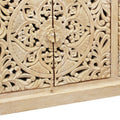 71" Beige Distressed Solid Wood Carved Scrollwork Sideboard with Four Doors