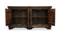 72" Brown Distressed Solid Wood Carved Geometric Buffet Table with Four Doors