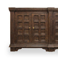72" Brown Distressed Solid Wood Carved Geometric Buffet Table with Four Doors