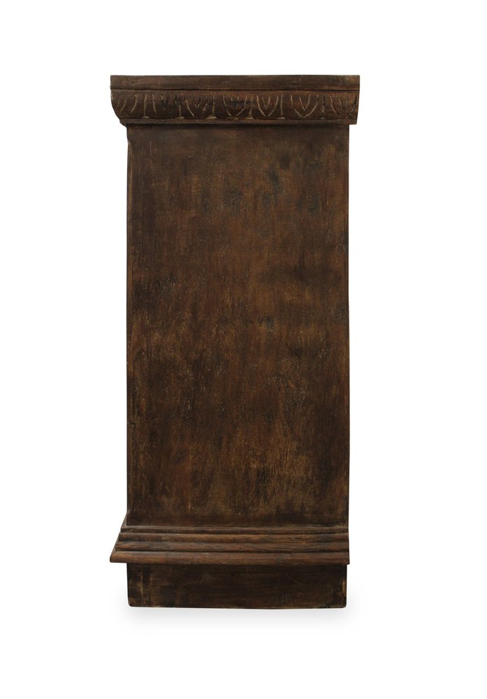 72" Brown Distressed Solid Wood Carved Geometric Buffet Table with Four Doors