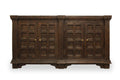 72" Brown Distressed Solid Wood Carved Geometric Buffet Table with Four Doors