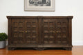 72" Brown Distressed Solid Wood Carved Geometric Buffet Table with Four Doors