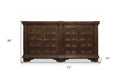 72" Brown Distressed Solid Wood Carved Geometric Buffet Table with Four Doors