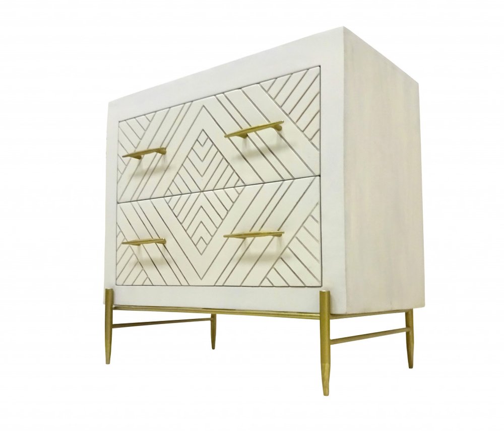 28" White Solid Wood Two Drawer Nightstand